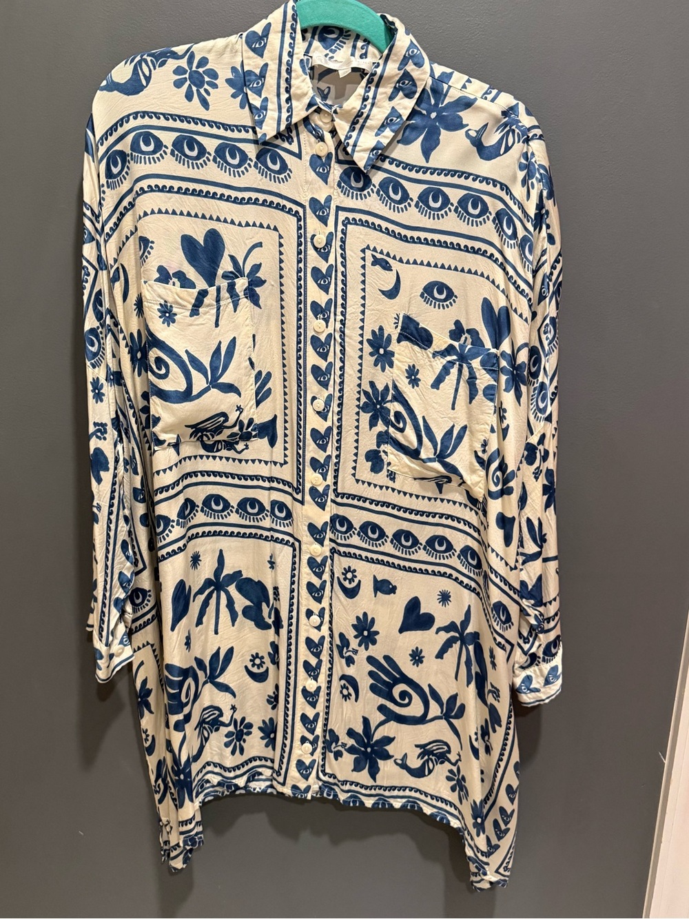 Corey Lynn Calter Blue & White Floral Paisley Shirt Dress Size XS Silky